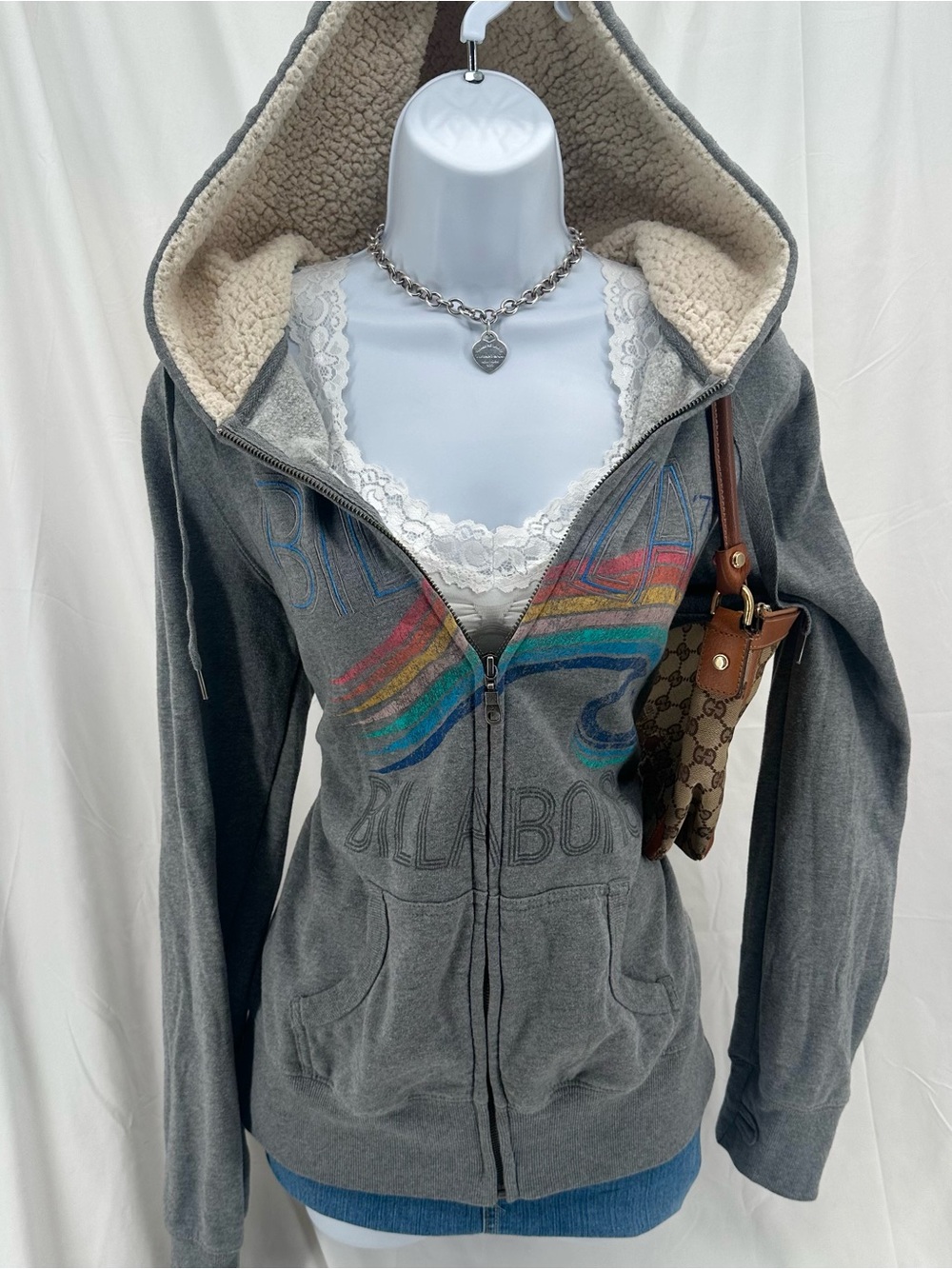 Surf Core Y2K Billabong Sherpa Hood Zip Up Sweater